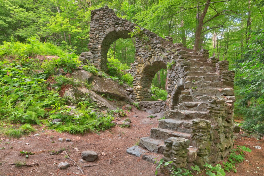 Castle ruins in the Madame Sherri Forest near our Brattleboro Boutique Hotel.