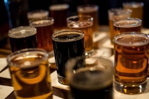 A flight of sample ales and beers at Whetstone Restaurant