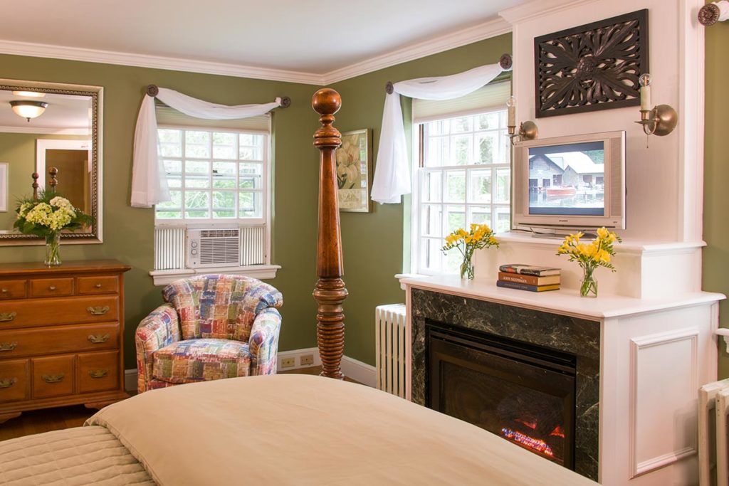 Romantic guest room with fireplace at our cozy Vermont Bed and Breakfast in Brattleboro VT