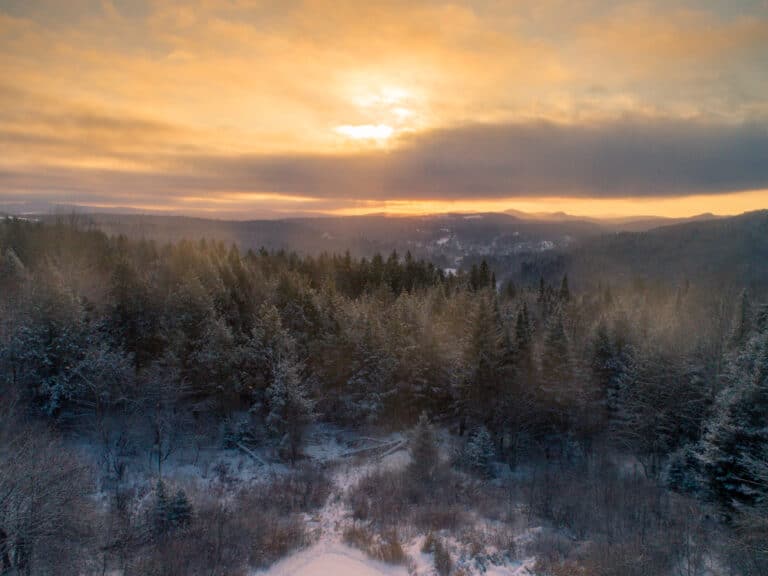 Beautiful wintry landscape in Vermont, which you can enjoy after watching the Harris Hill ski Jump competition near our Brattleboro Bed and Breakfast
