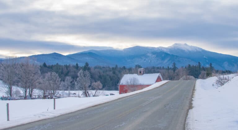 A beautiful rural scene of Vermont in winter