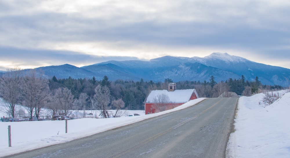 A beautiful rural scene of Vermont in winter