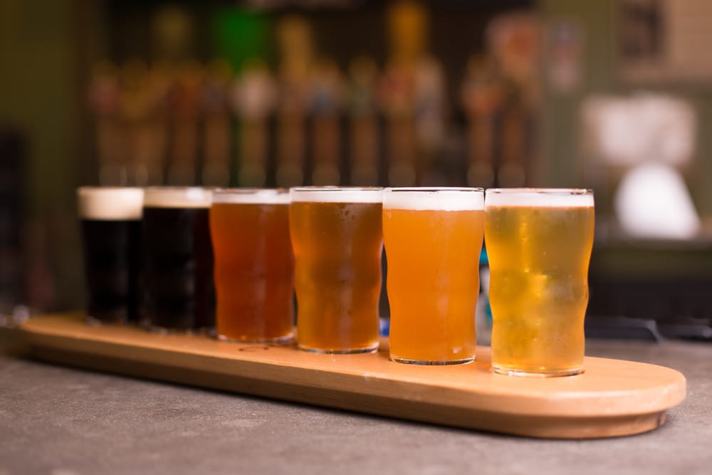 Flight of craft beer at one of the top breweries in Vermont near Brattleboro