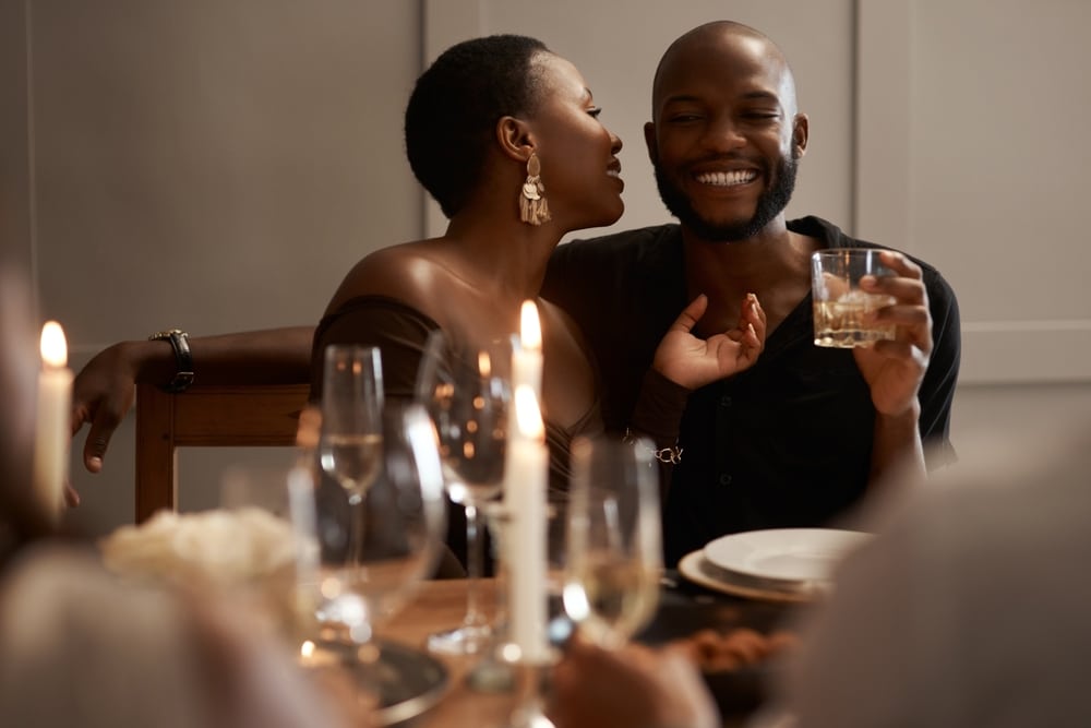 Black couple enjoying a romantic meal out at Peter Havens Restaurant in Brattleboro