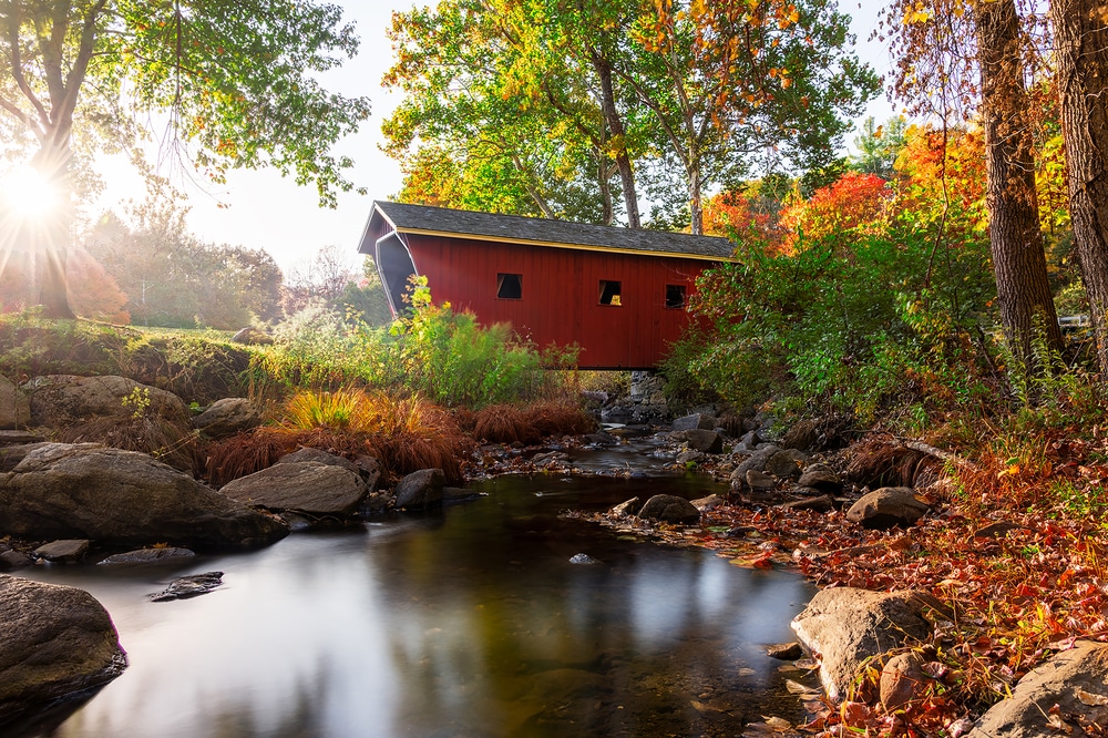 A pretty fall view of one o the covered bridges in Vemront