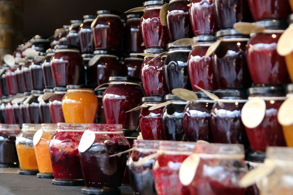 Visit the Retreat Farm in Brattleboro 4 Artisanal jam on display in the Retreat Farm Market, one of the best things to do in Brattleboro.